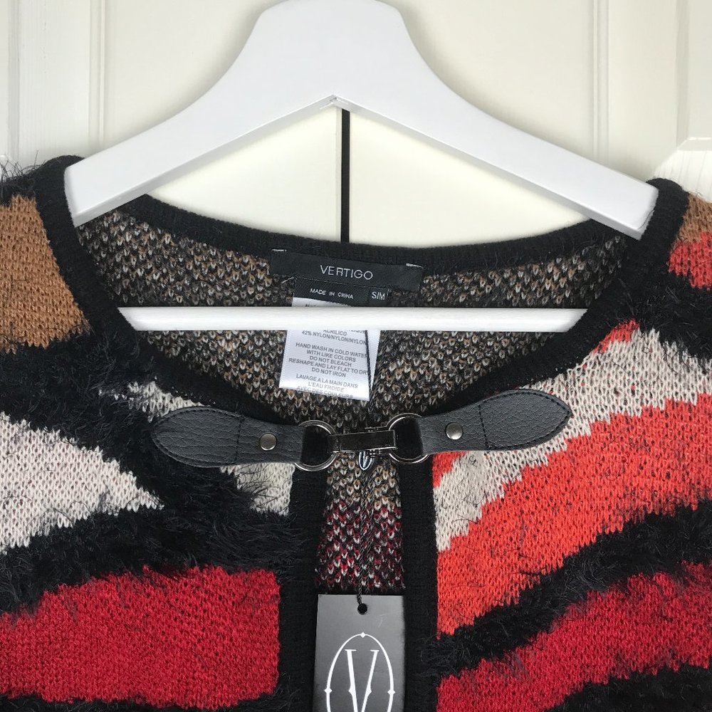 Vertigo Women's Burnt Orange Striped Cape Fringed - Picture 2 of 11